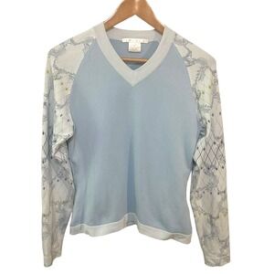 Nike Golf Sweater Womens SM Light Blue Paisley Sleeve V-Neck Dri Fit Outdoors